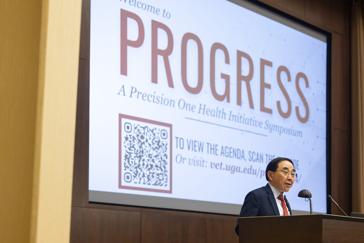 S. Jack Hu, senior vice president for academic affairs and provost, speaks. during the Precision One Health Initiative Symposium at the University of Georgia Center for Continuing Education